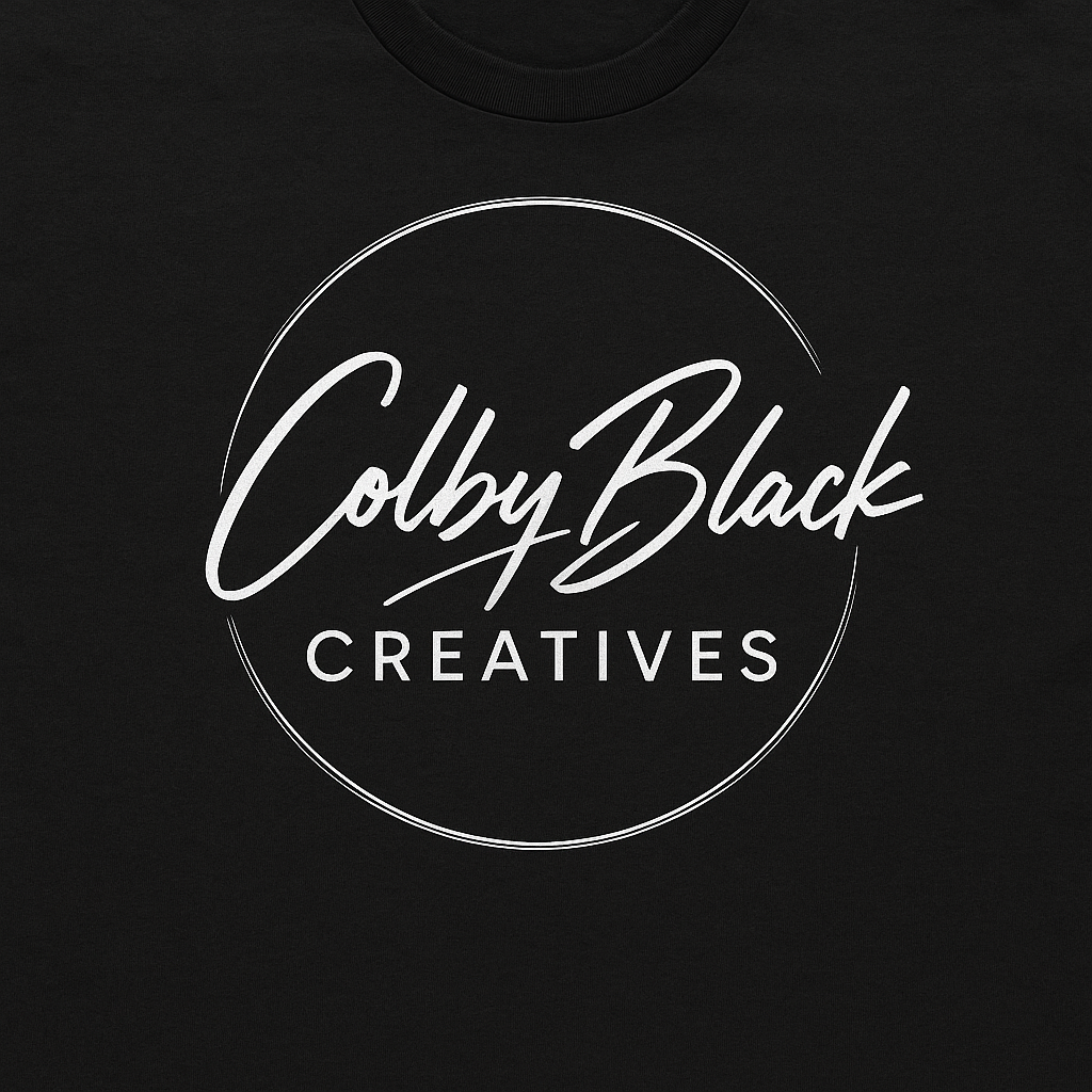 Colby Black Creatives circular white mark on a black background.